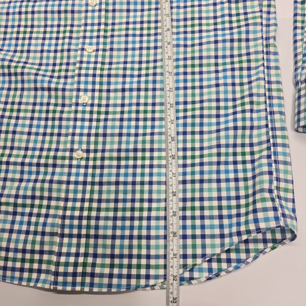LL Bean Mens Medium Tall Blue Green Gingham Wrinkle Free Button Down Shirt - Picture 4 of 6